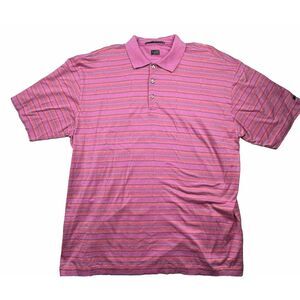 Nike Tiger Woods Mens Large Pink Yellow Green Striped Short Sleeve Golf Polo‎